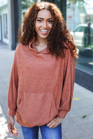 Marsala Brushed Ribbed Hoodie