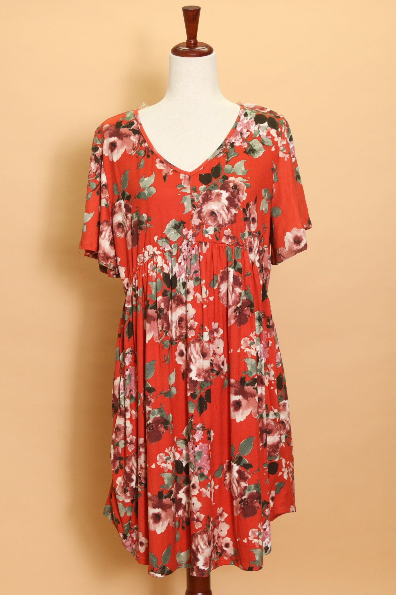 Rust Floral Babydoll V Neck (4pc)