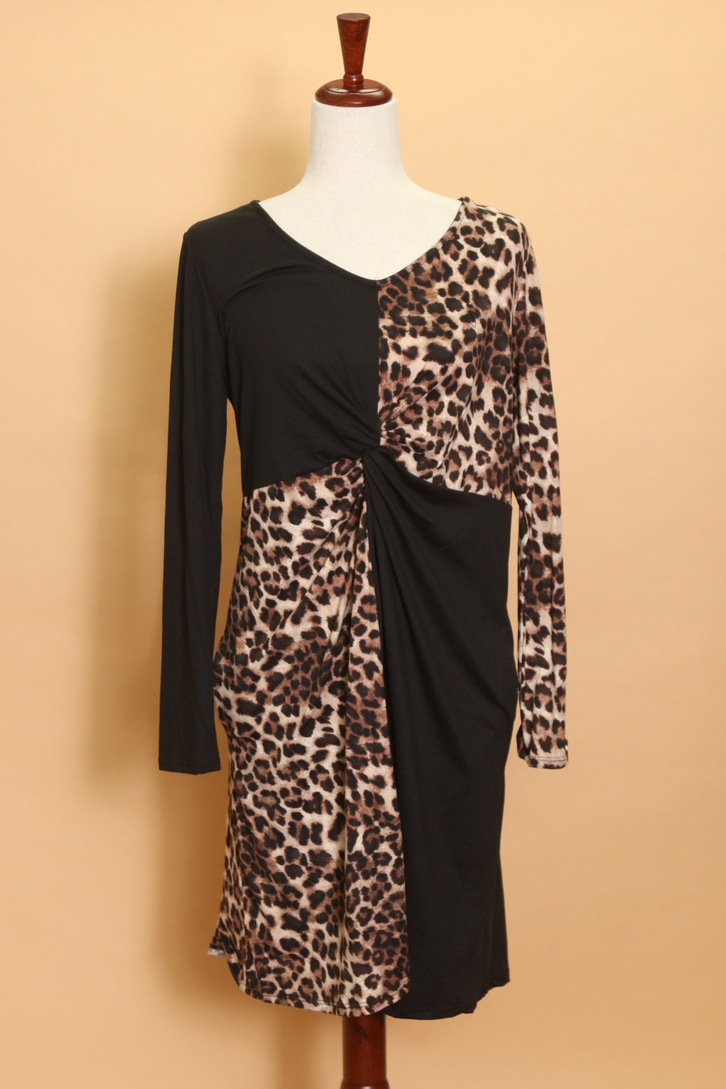 Plus Black Animal Front Knot Dress (4pc)