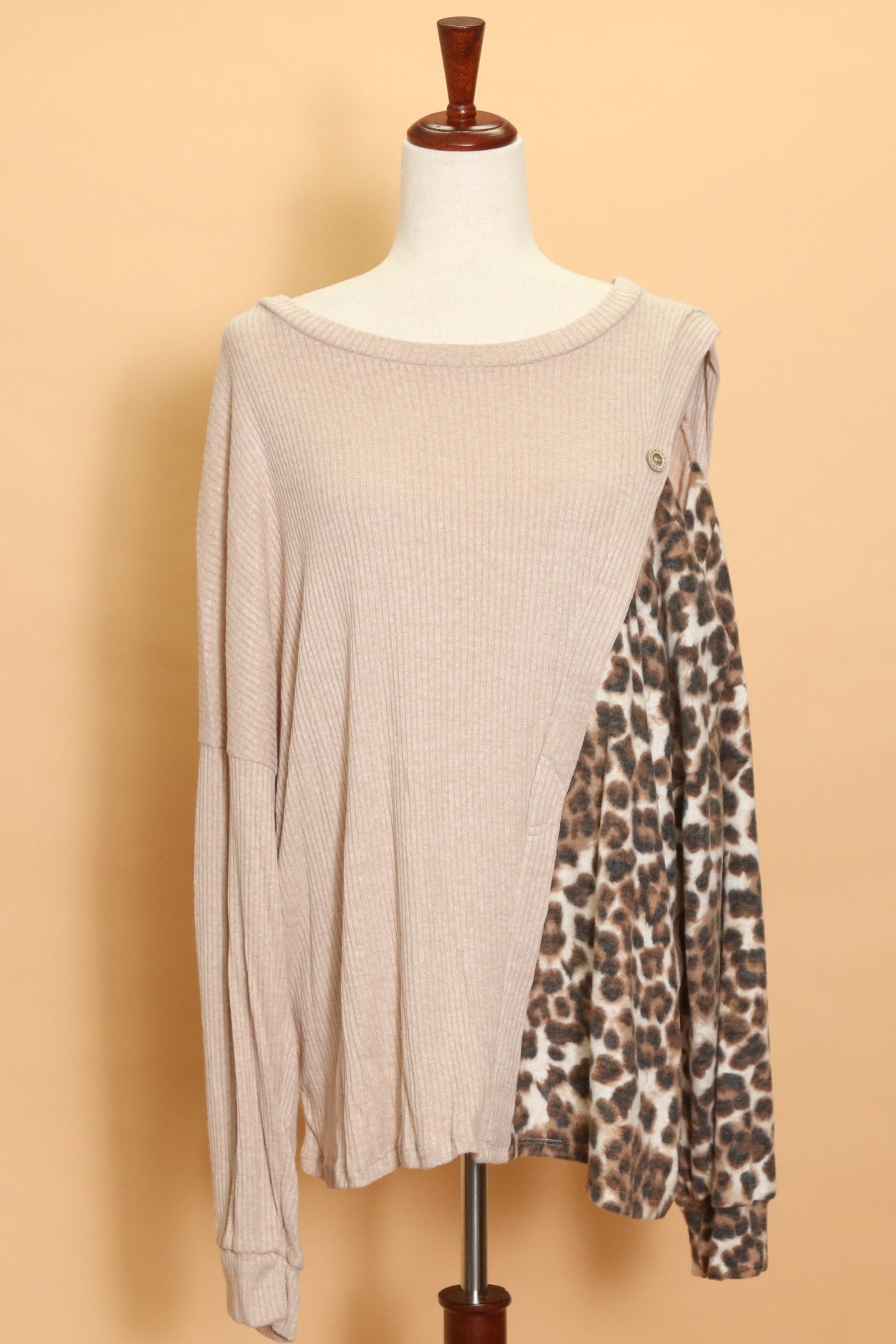 Plus Taupe Ribbed Animal Button Long Sleeve (4pc)