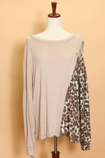 Plus Taupe Ribbed Animal Button Long Sleeve (4pc)