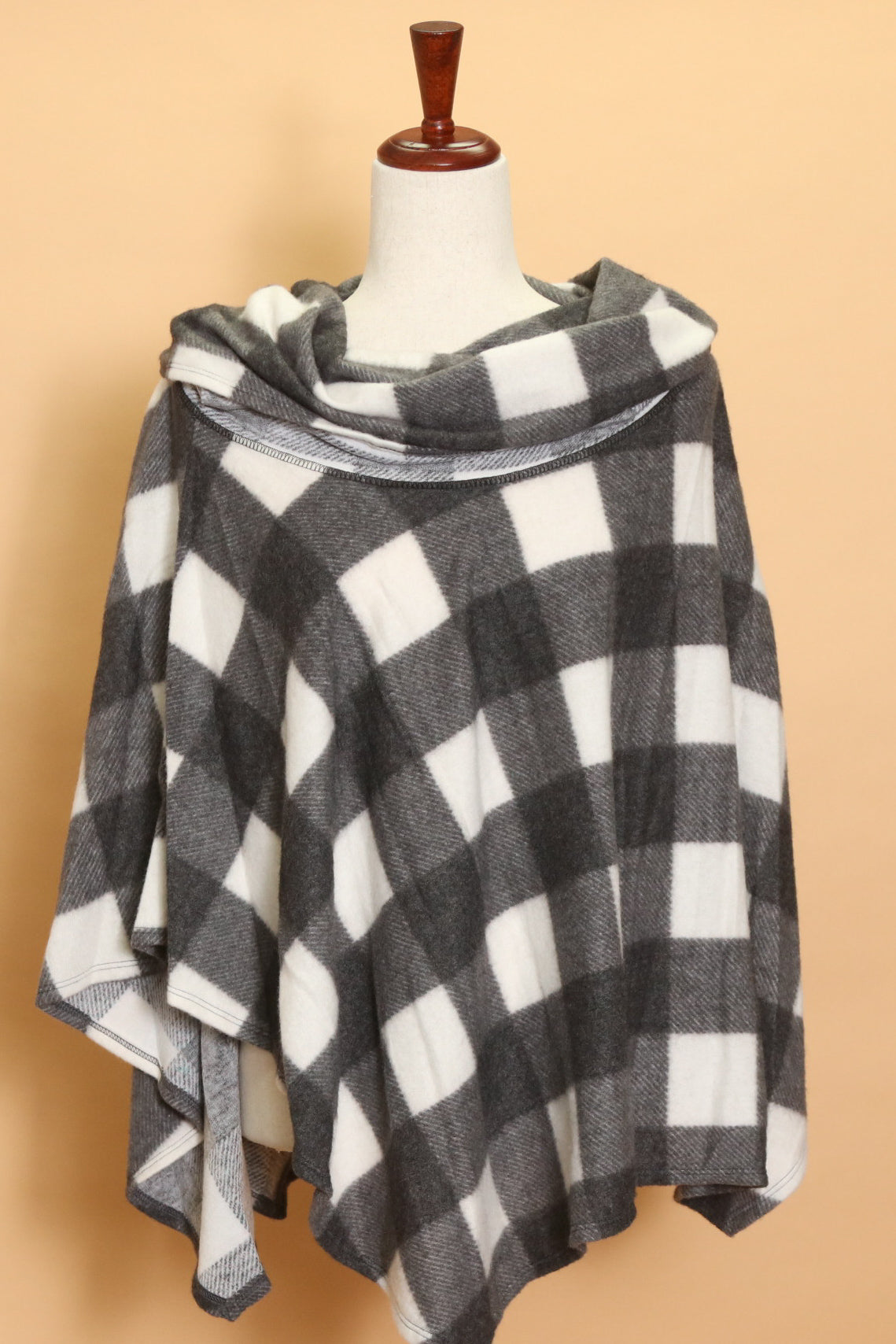 Black and Ivory Plaid Poncho