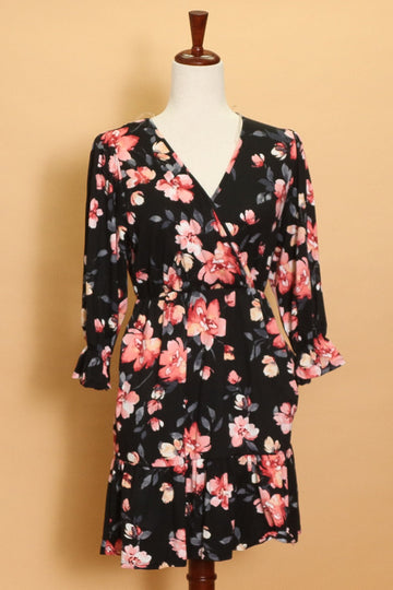 Black Surplice Floral Dress