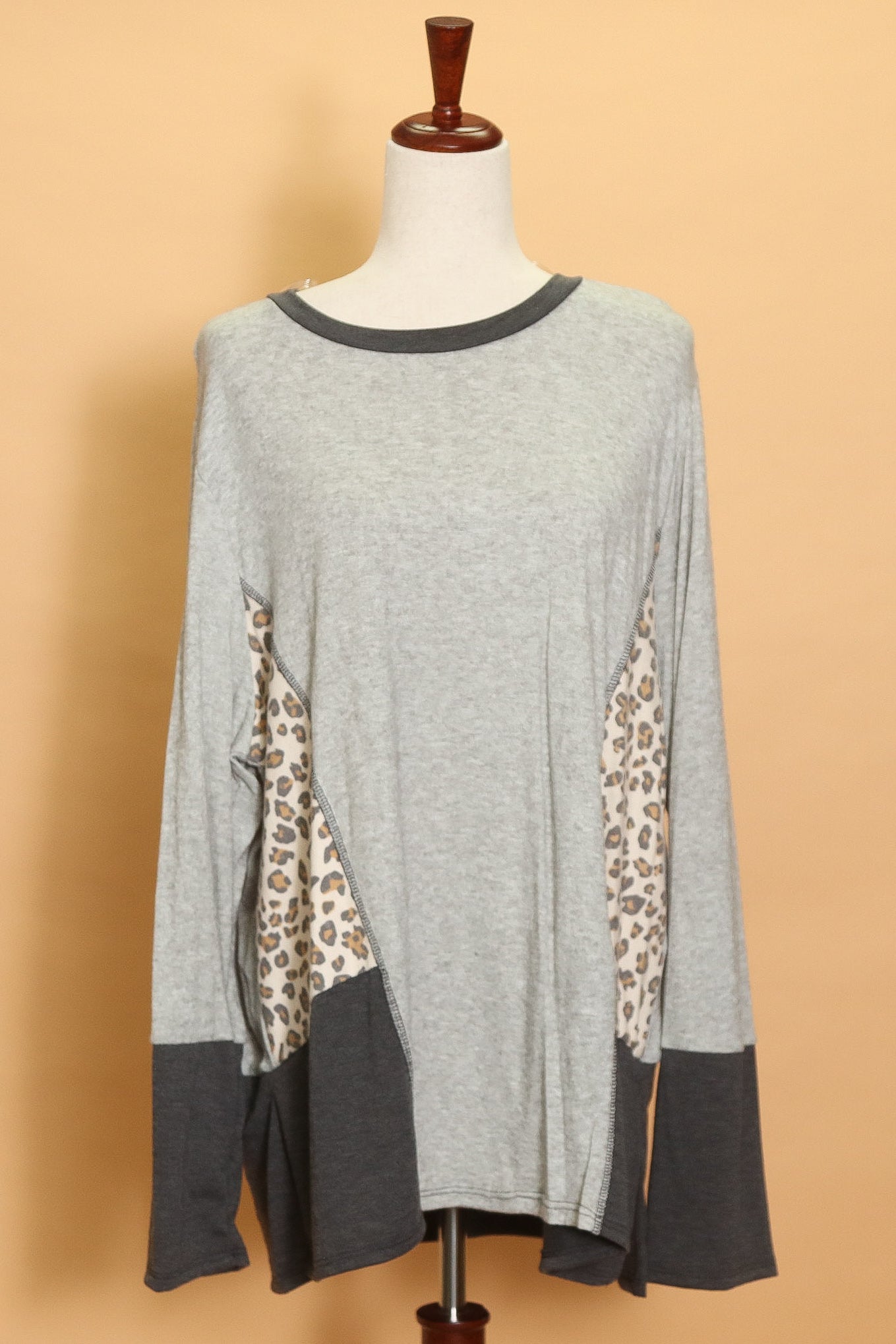 Grey Animal Color Block Long Sleeve