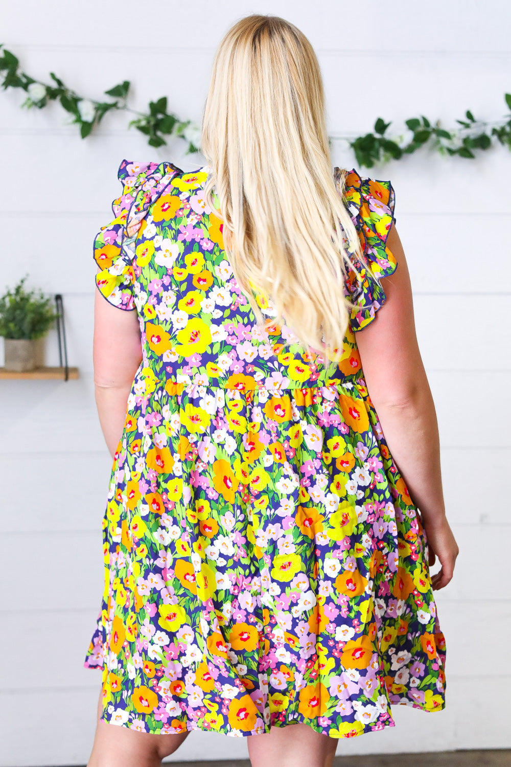 Indigo & Lemon Floral Babydoll Ruffle Dress (Open Pack)