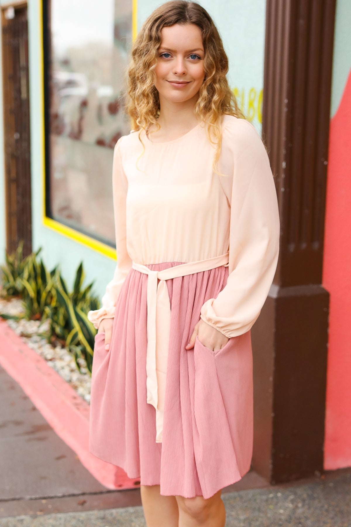 Feeling Femme Mauve & Peach Twofer Pleated Skirt Dress (Open Pack)