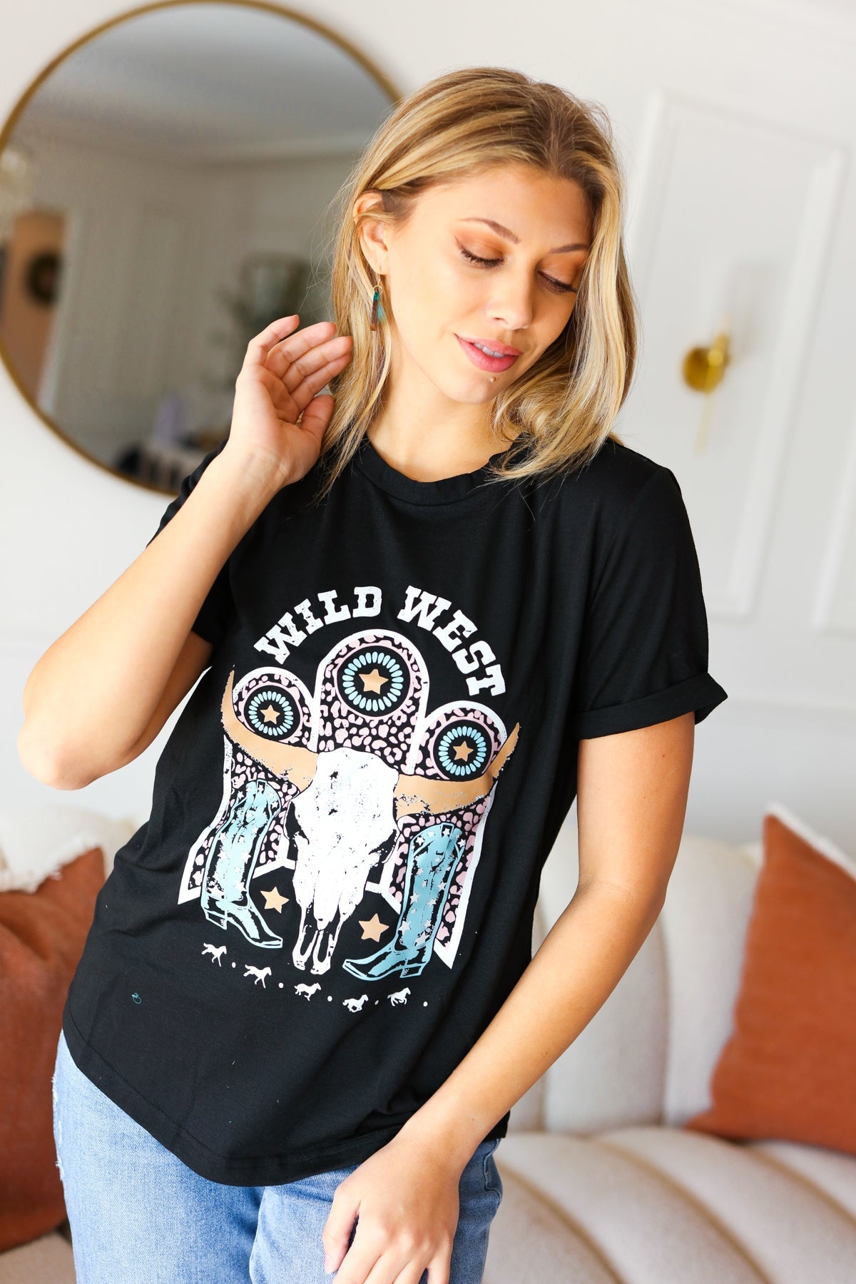 Black Cotton Wild West Graphic Tee (Open Pack)