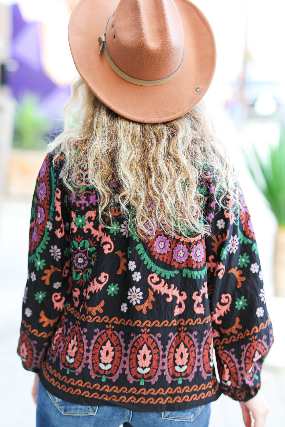 Take The Leap Black & Mauve Border Print Boho Tie Top (Open Pack)