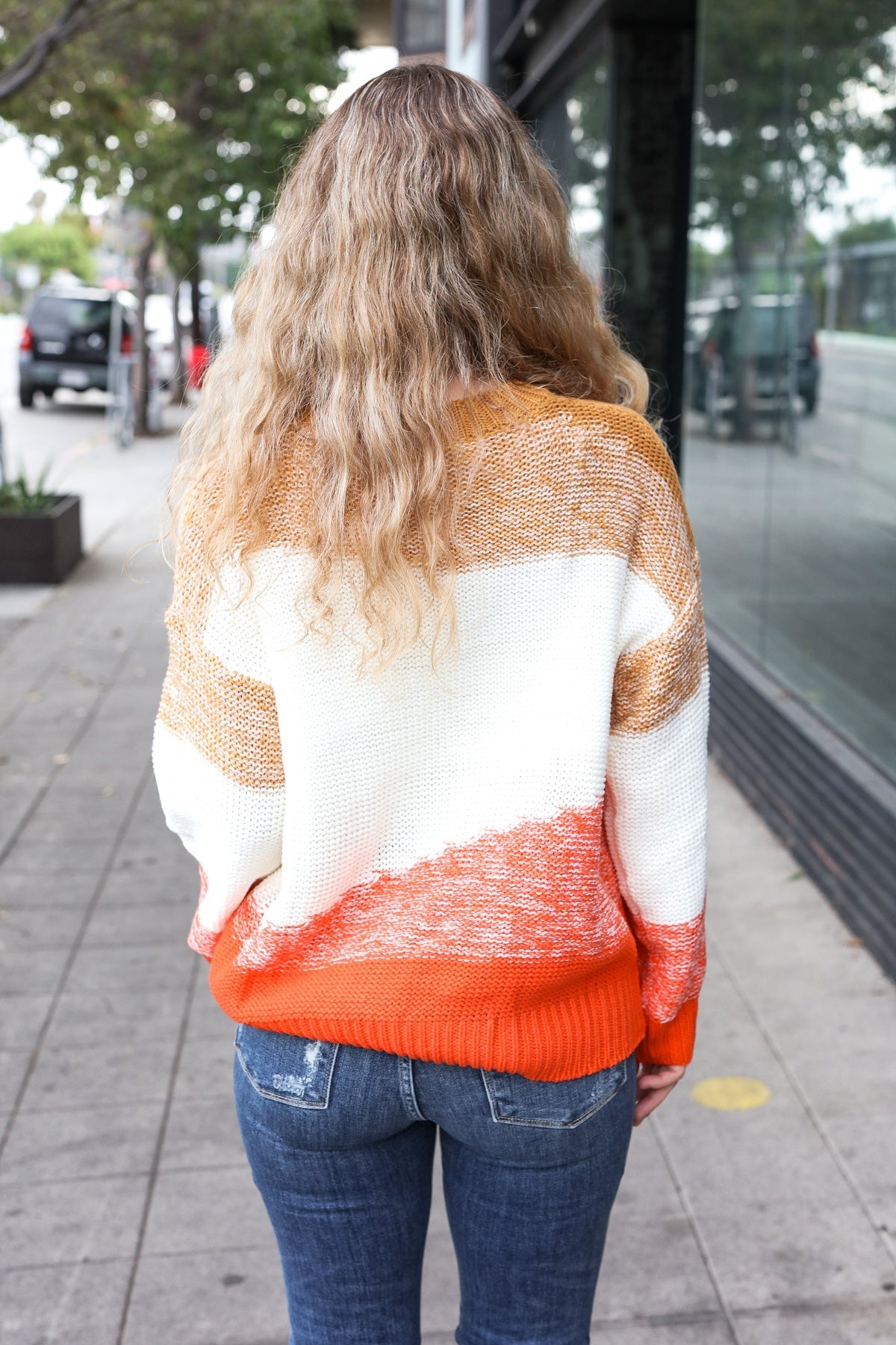 Adorable You Camel & Orange Color Block Sweater (Open Pack)