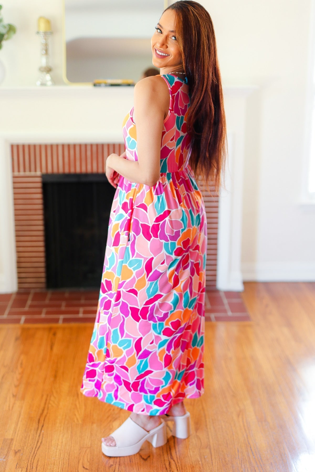 Hello Beautiful Fuchsia Abstract Floral Fit & Flare Maxi Dress (Open Pack)