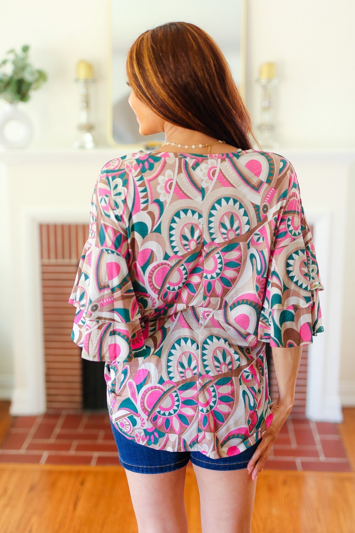 Eyes On You Teal Paisley Double Ruffle Sleeve Top (Open Pack)