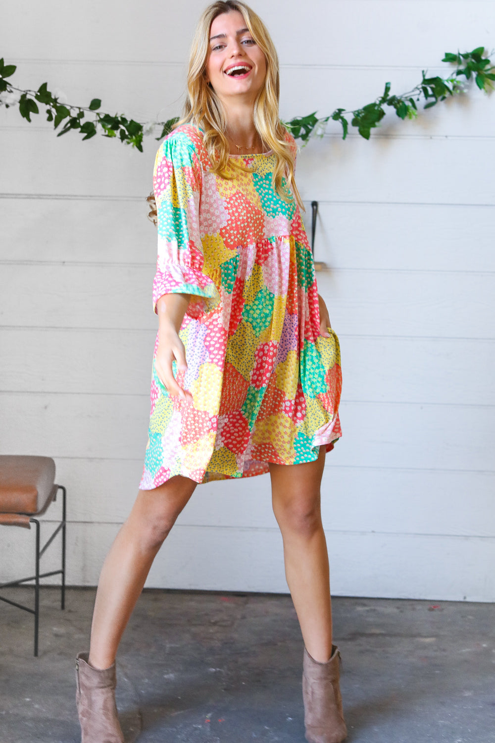 Multicolor Floral Patchwork Fit and Flare Dress (Open Pack)