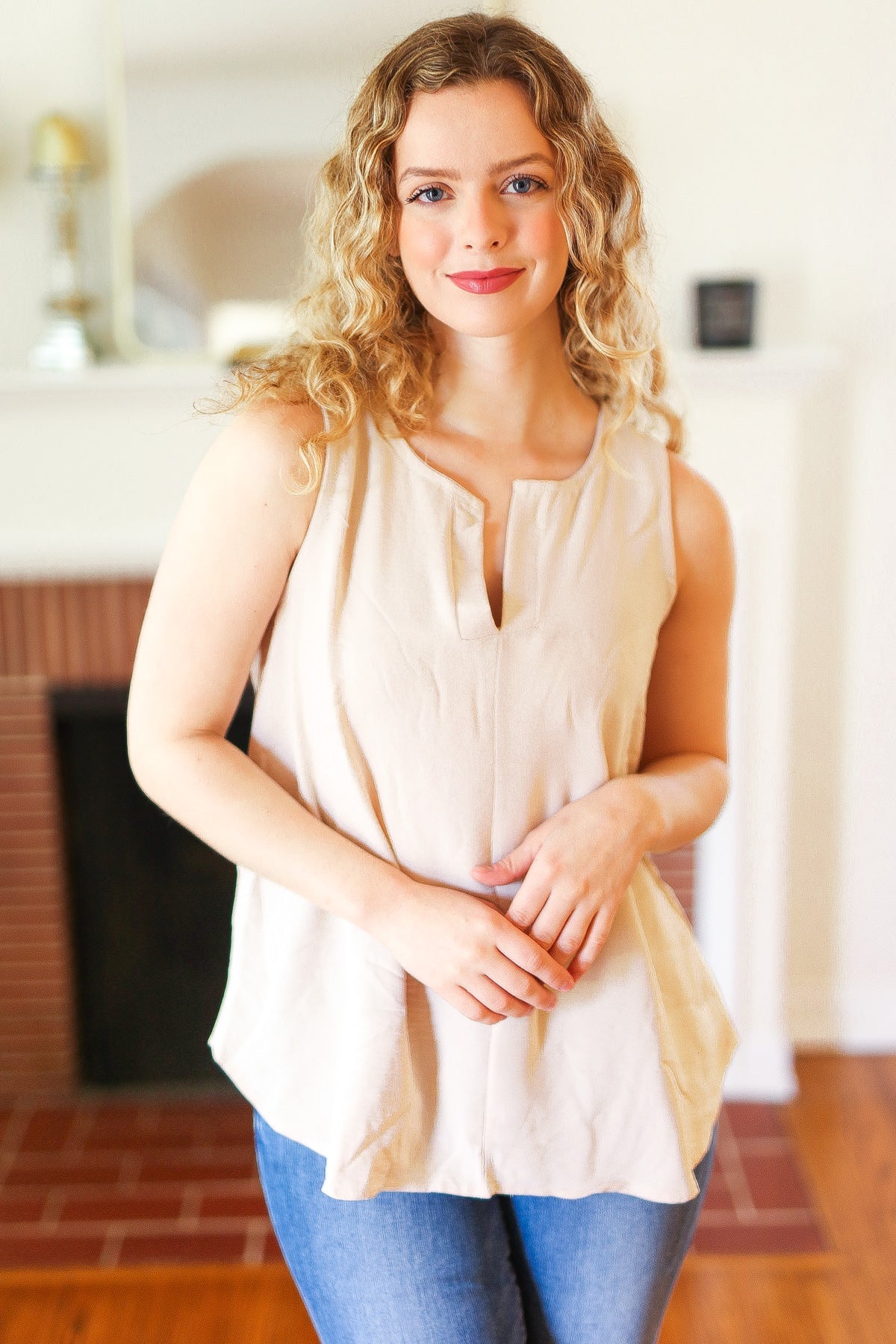 Taupe V Neck Tank