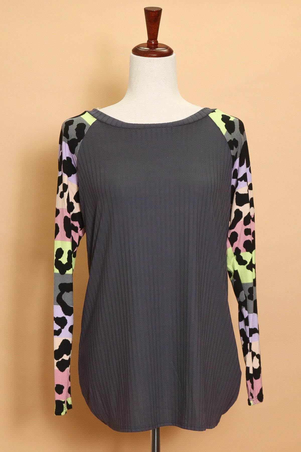 Grey Multi Color Animal Ribbed Long Sleeve (5pc)