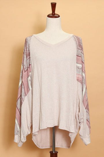 Plus Paisley Sleeve V Neck Sweater (3pc)
