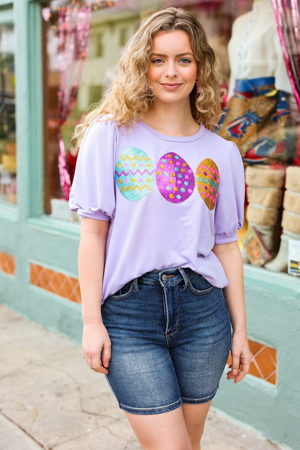 Turn Heads Lilac Sequin Easter Egg Terry Top (Open Pack)
