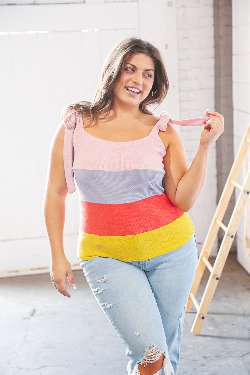 Pink/Lavender Waffle Thermal Color Block Slim Fit Top (Open Pack)