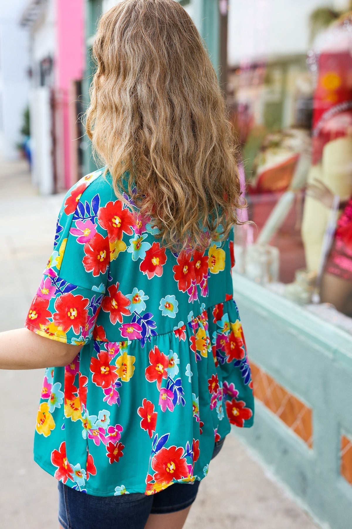 Take Me Away Teal Floral Drop Shoulder Babydoll Top (Open Pack)