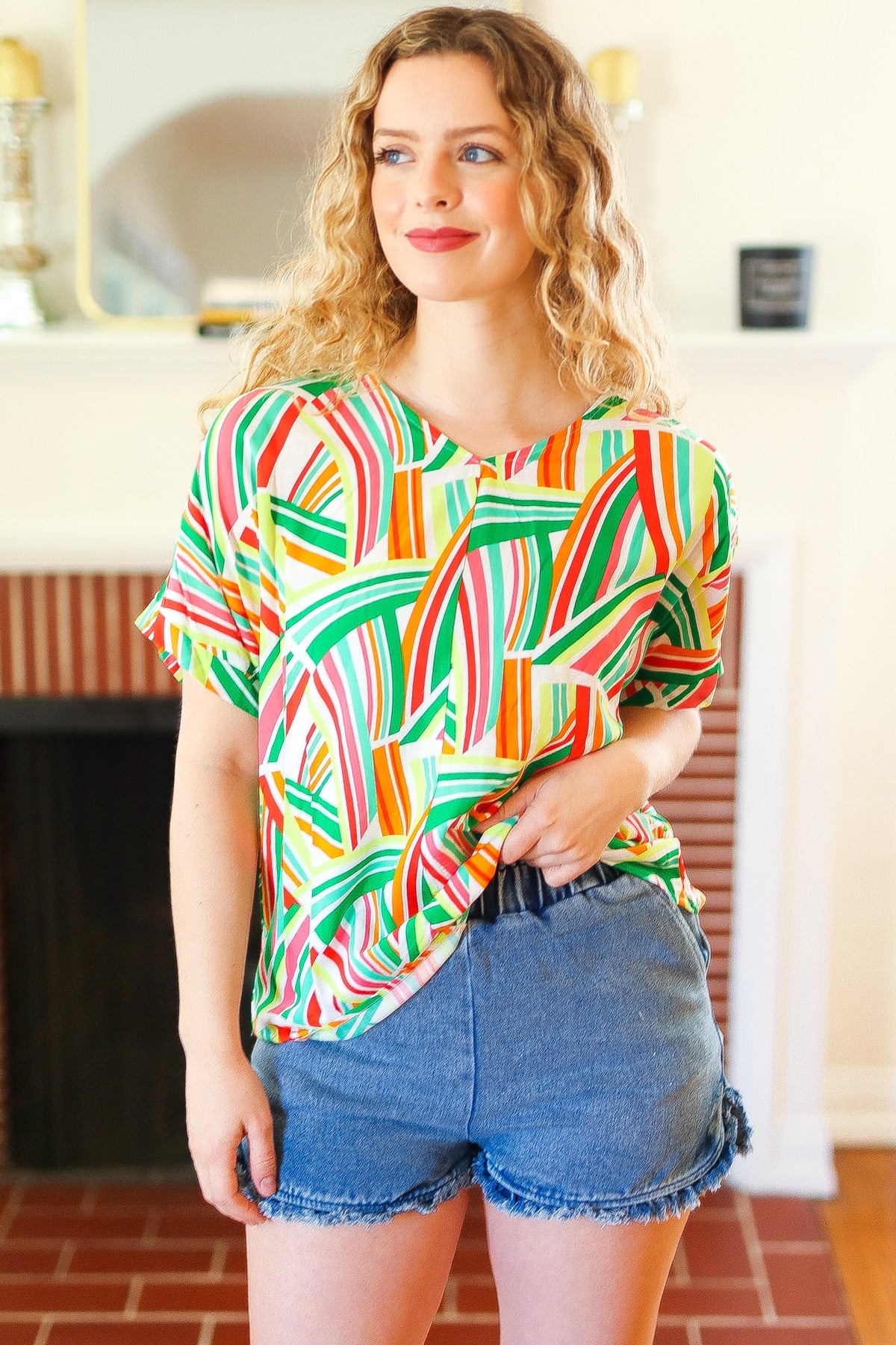 Bright Geometric Loose Fit Blouse