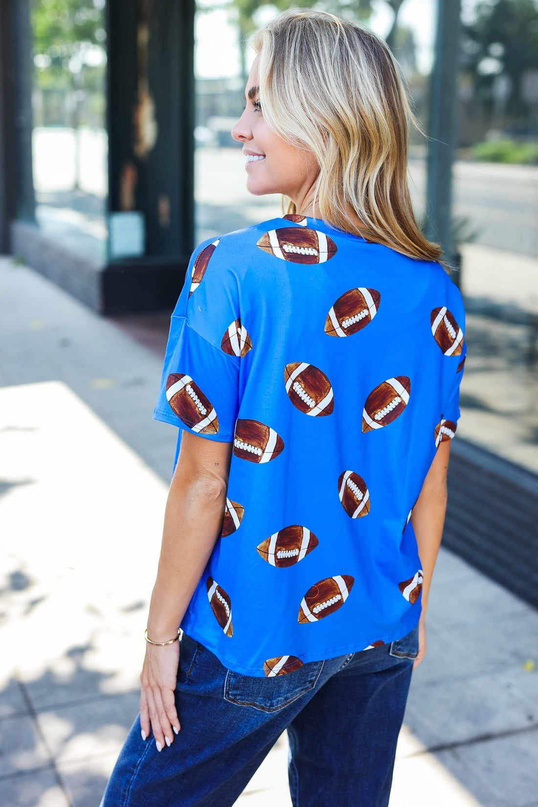 Game Day Blue Football Print Knit Top (Open Pack)
