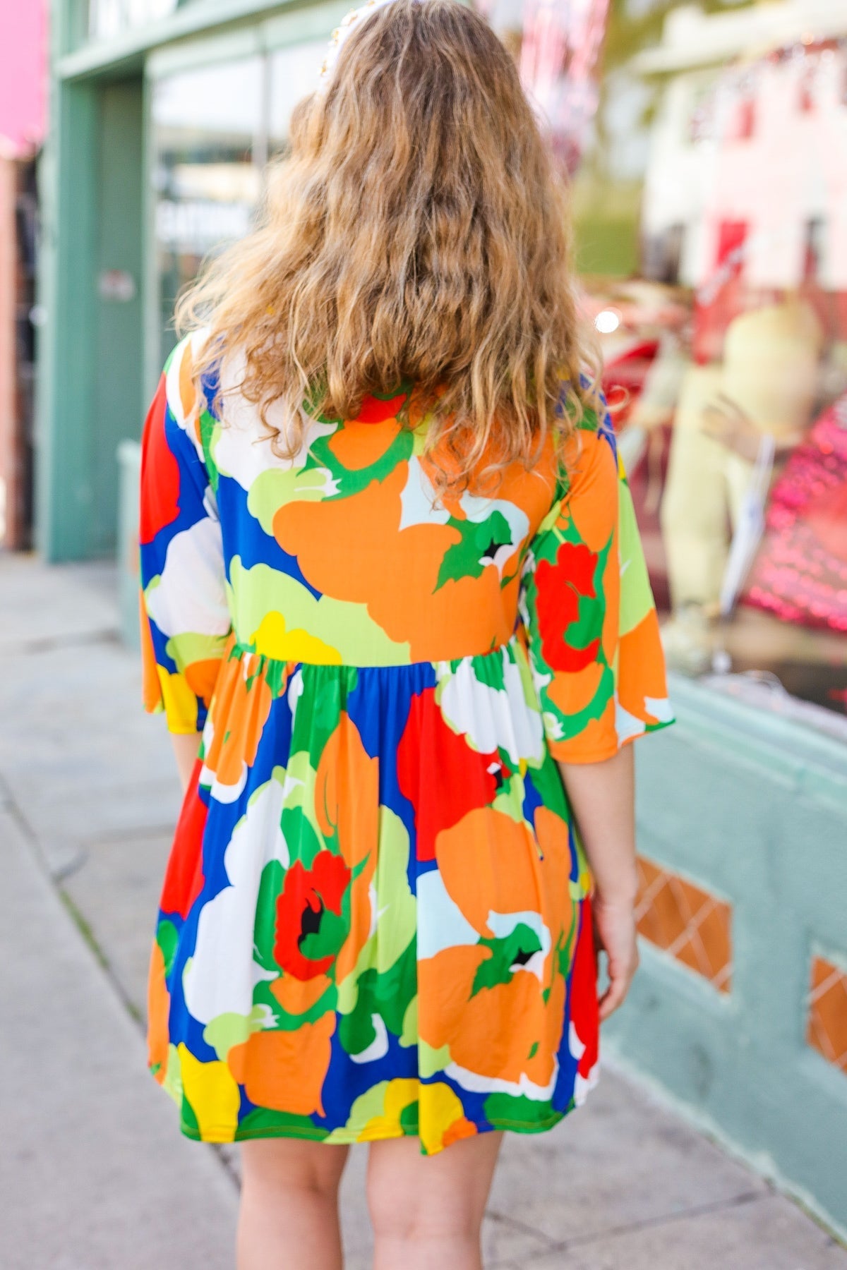 Bright Thoughts Green Floral Print V Neck Babydoll Dress (Open Pack)
