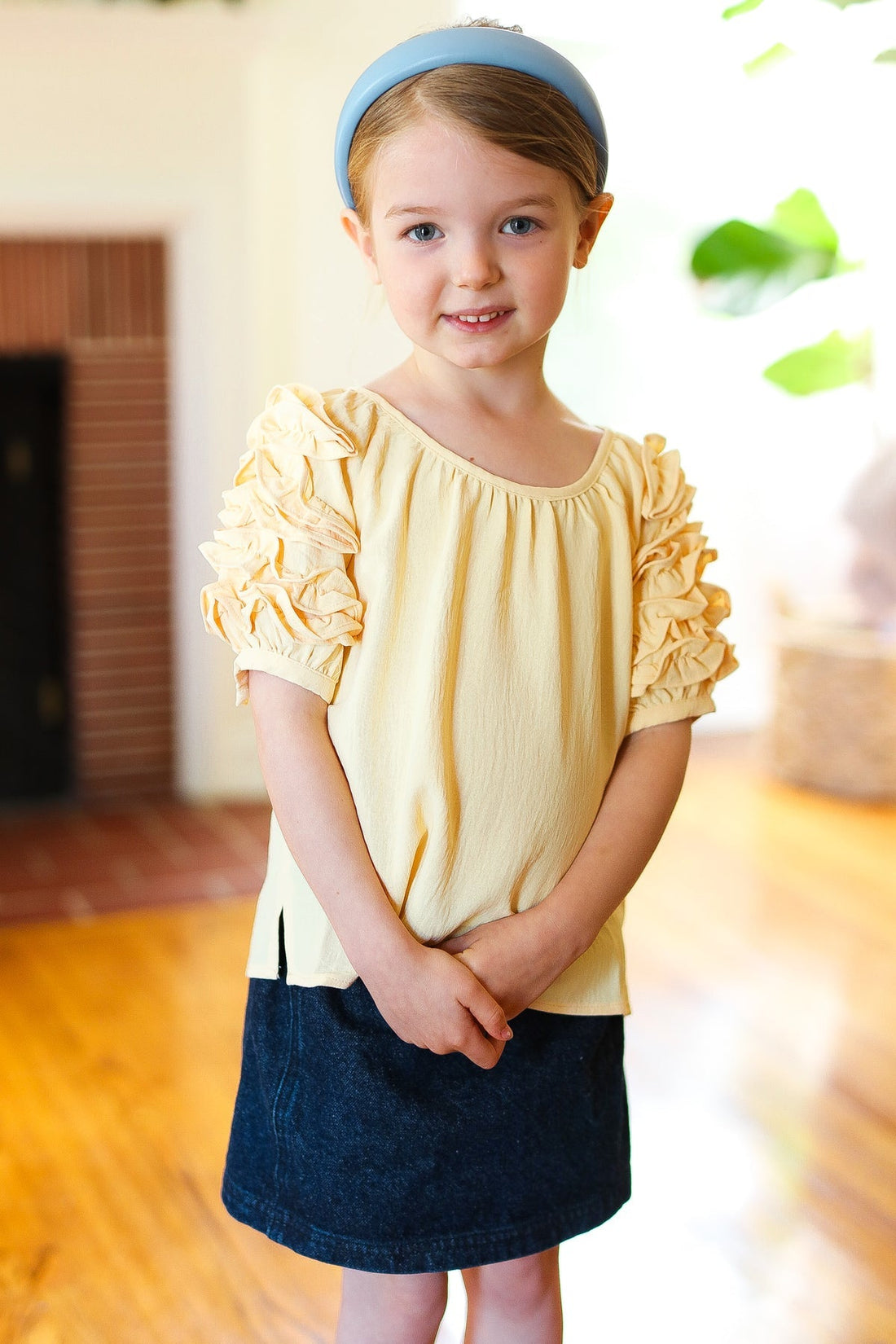 Kids Lovely Lemon Ruffle Sleeve Side Slit Top (Open Pack)