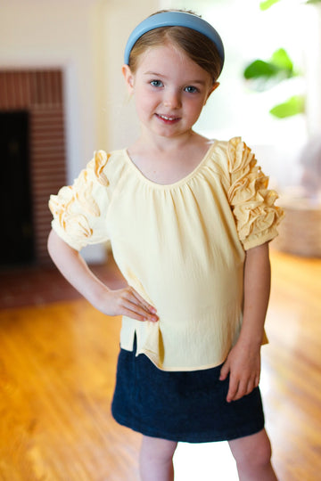 Kids Lovely Lemon Ruffle Sleeve Side Slit Top (Open Pack)