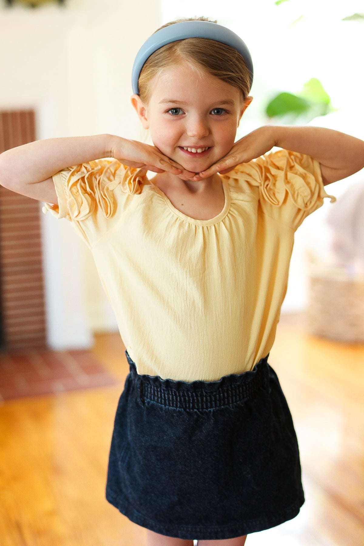 Kids Lovely Lemon Ruffle Sleeve Side Slit Top (Open Pack)