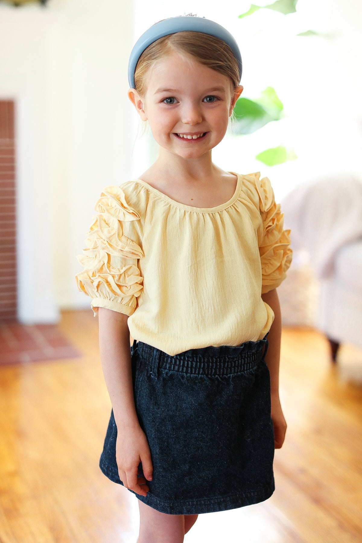 Kids Lovely Lemon Ruffle Sleeve Side Slit Top (Open Pack)