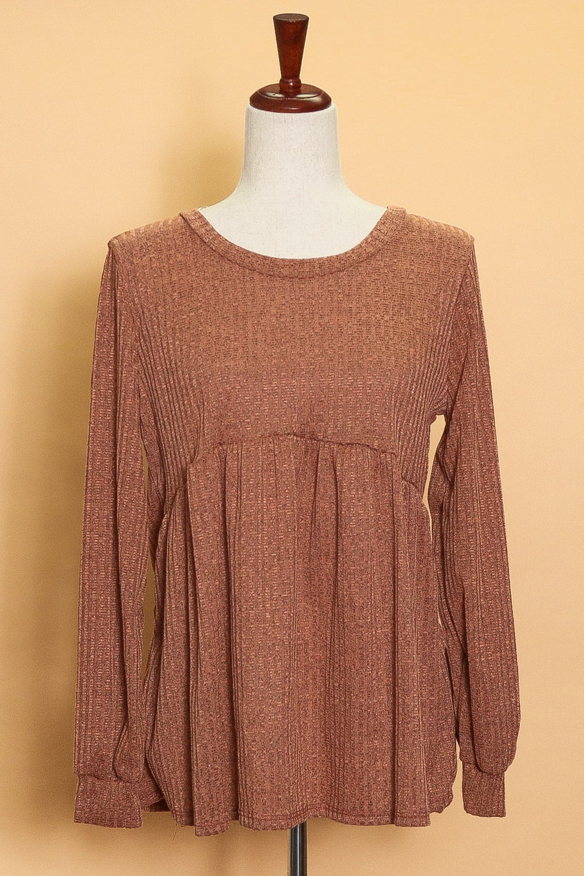 Rust Ribbed Babydoll Top