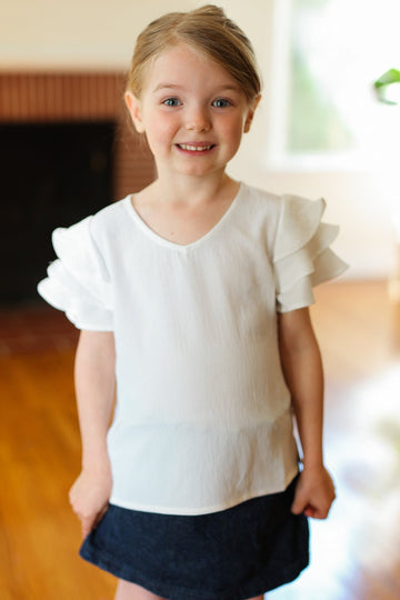 Kids Lovable Linen Feel V Neck Ruffle Sleeve Top (Open Pack)