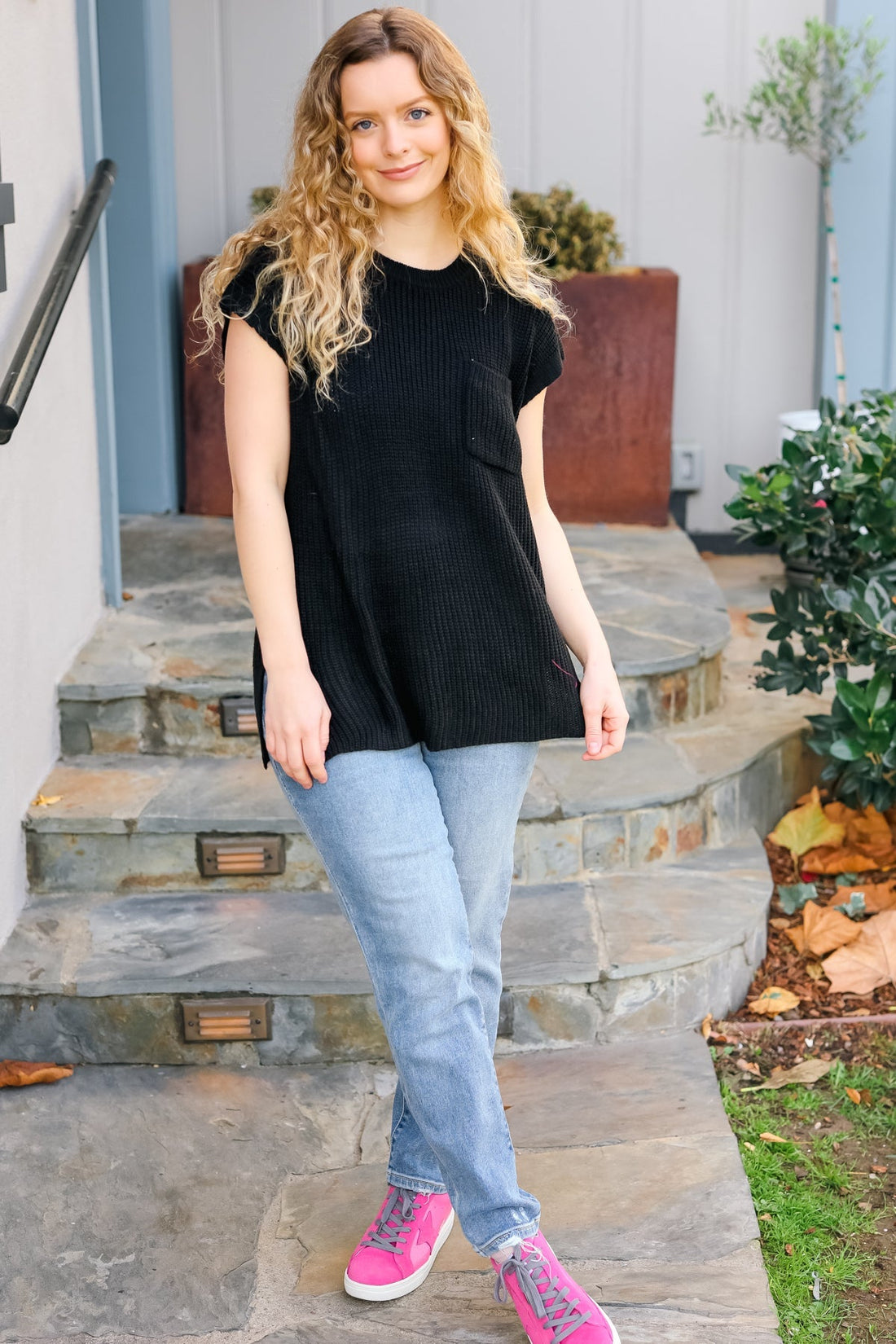 Best In Bold Black Dolman Ribbed Knit Sweater Top (Open Pack)