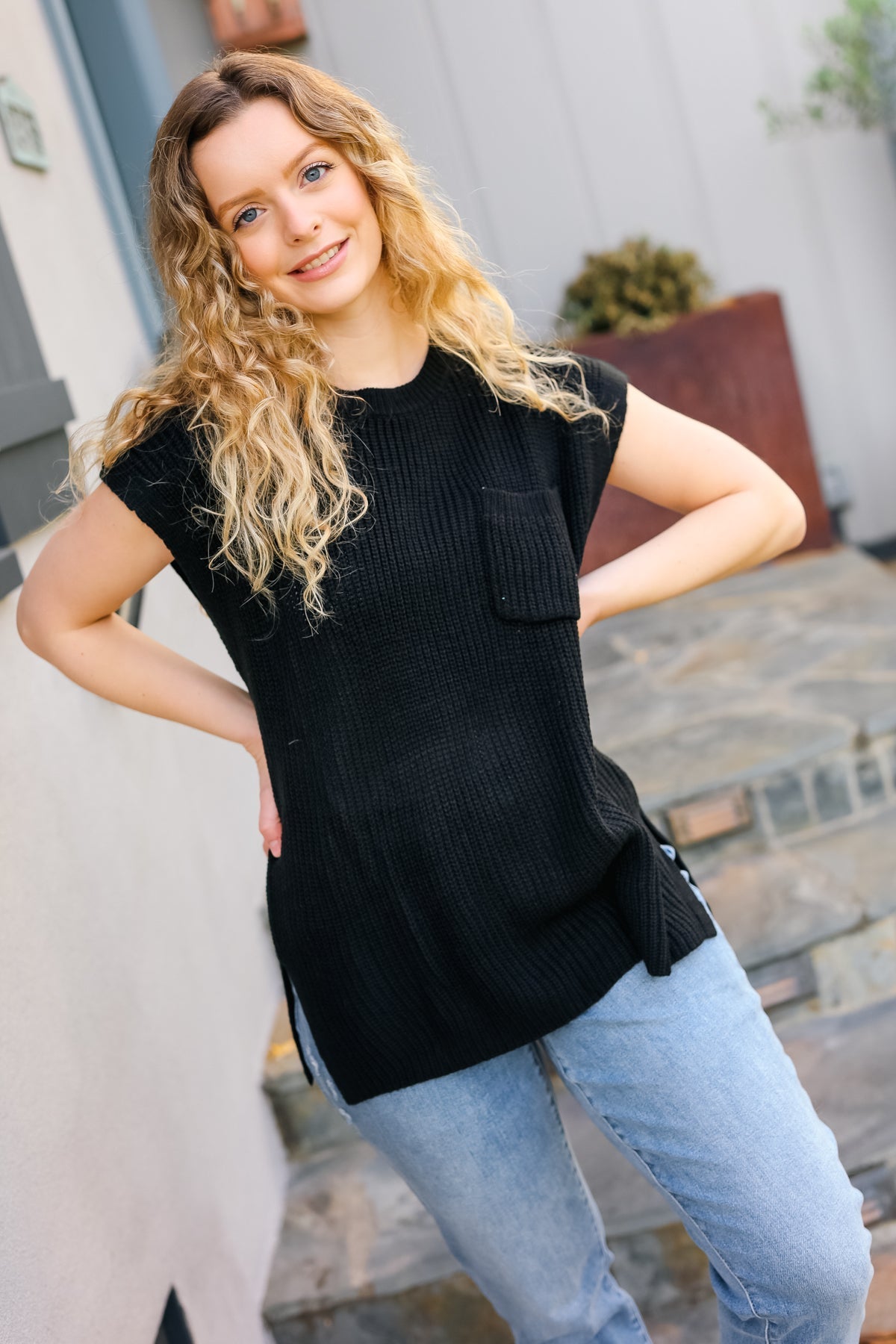 Best In Bold Black Dolman Ribbed Knit Sweater Top (Open Pack)