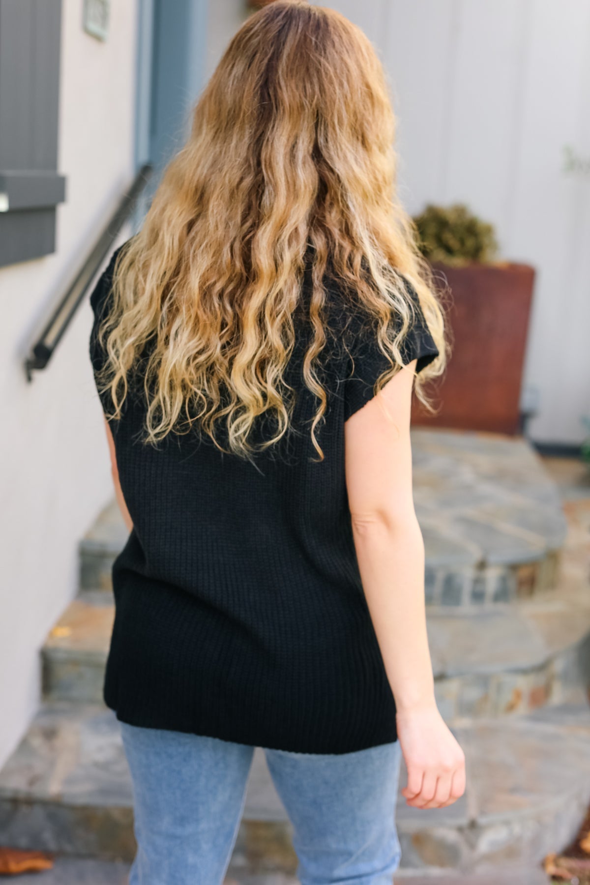 Best In Bold Black Dolman Ribbed Knit Sweater Top (Open Pack)