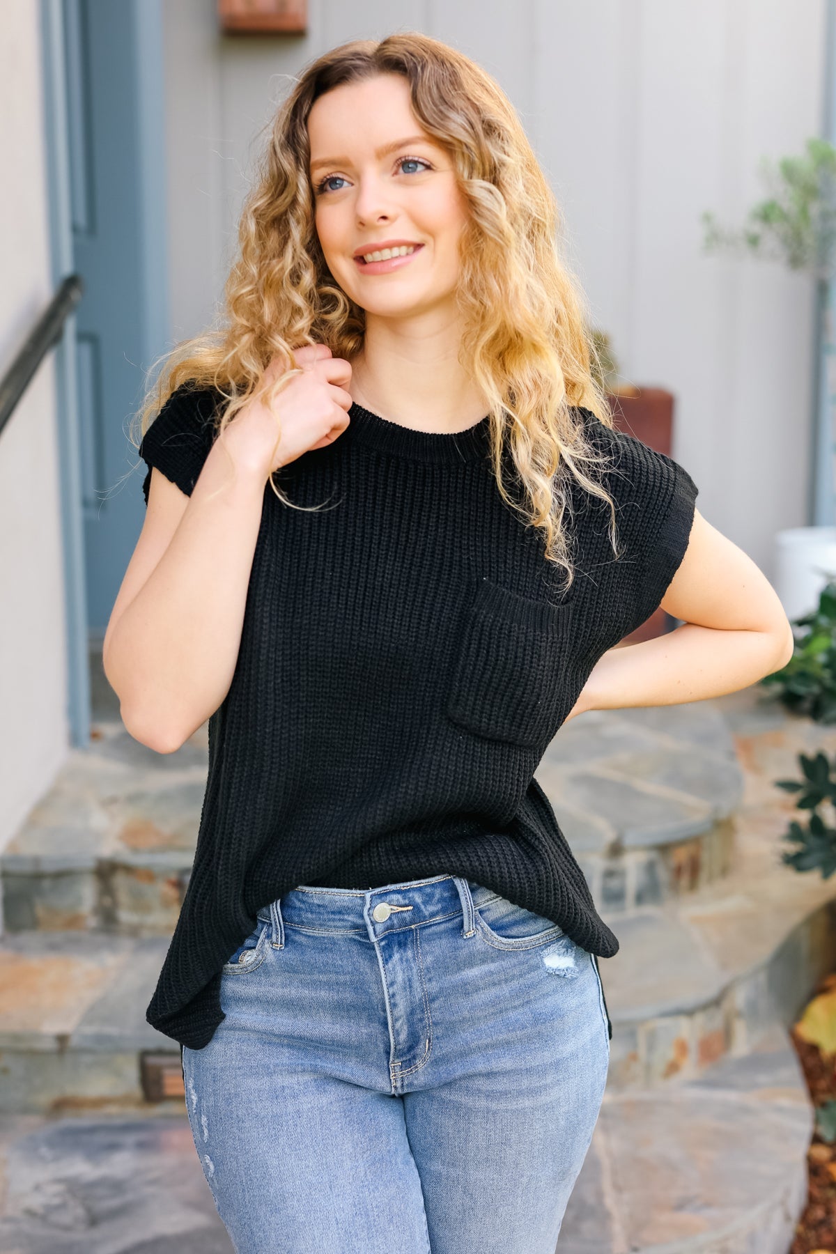Best In Bold Black Dolman Ribbed Knit Sweater Top (Open Pack)