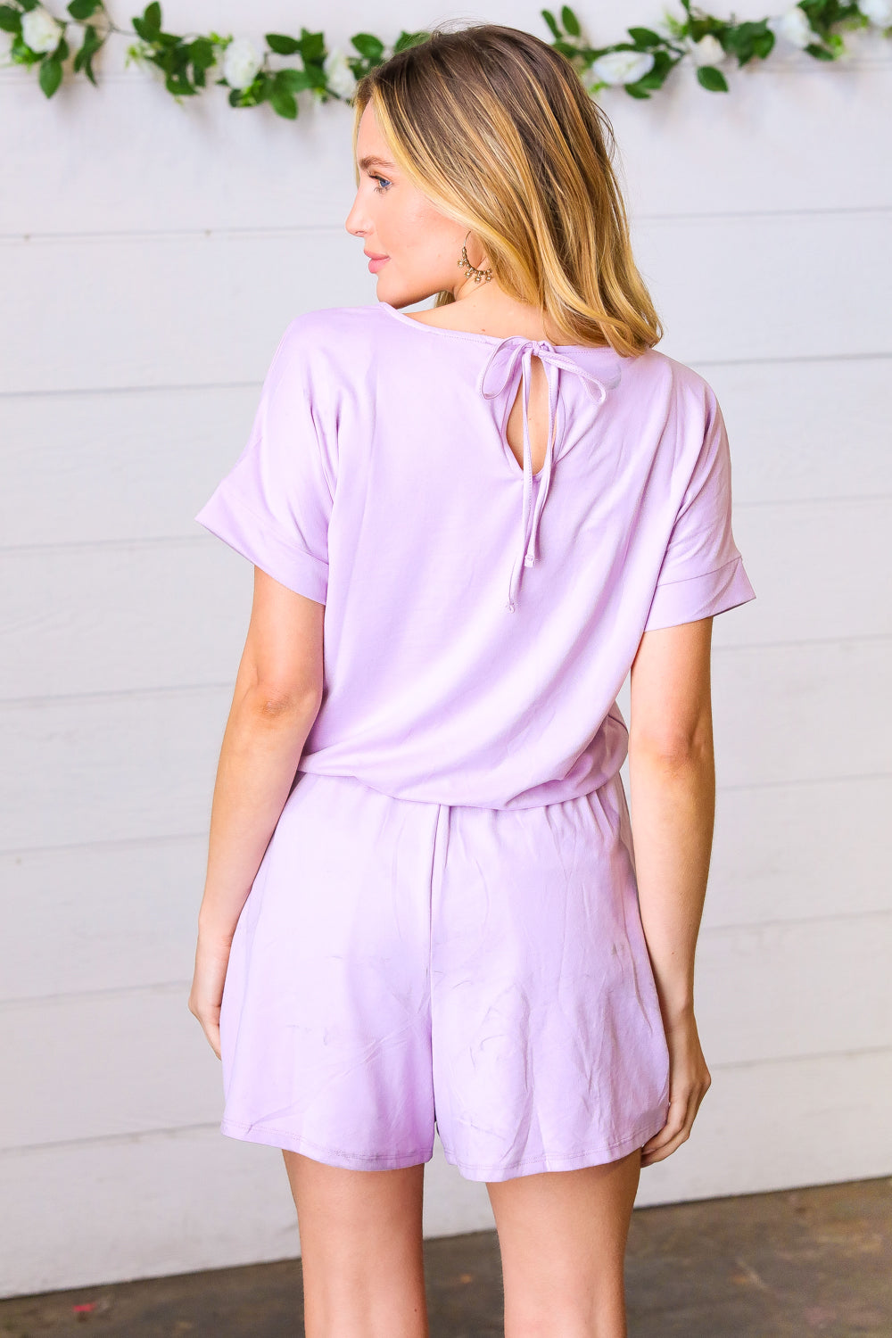 Lavender Brushed Knit Elastic Waist Pocketed Romper (Open Pack)