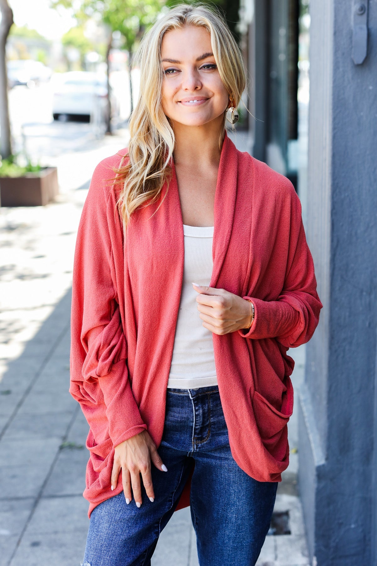 Rust Pocketed Dolman Cardigan