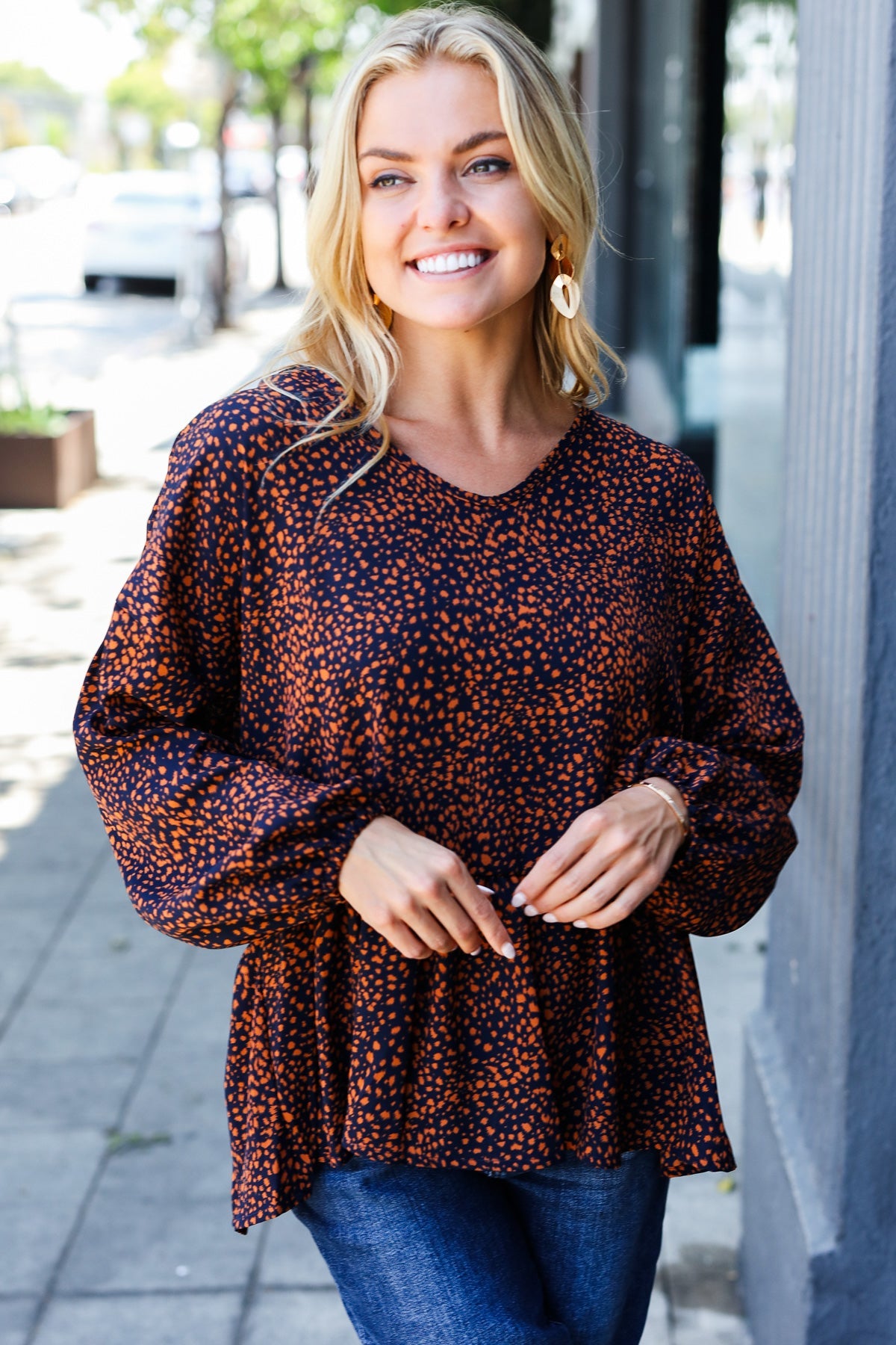 Navy Animal Peplum Top
