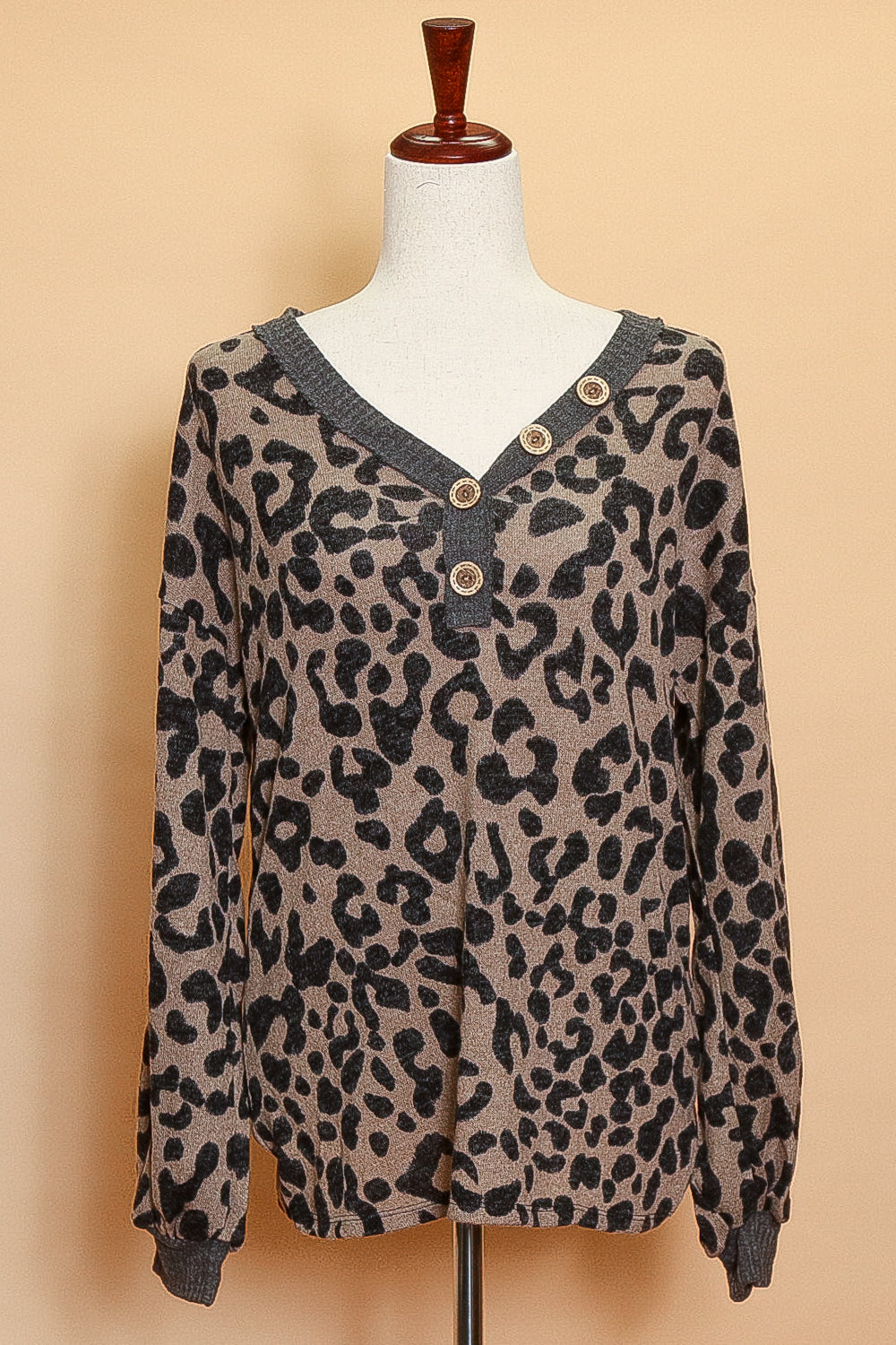 Animal Grey Trim Button Sweater