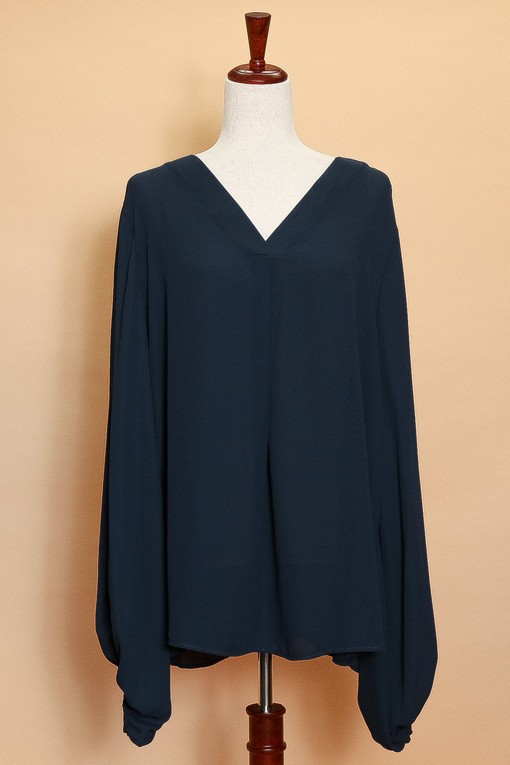 Plus Navy V Neck Blouse