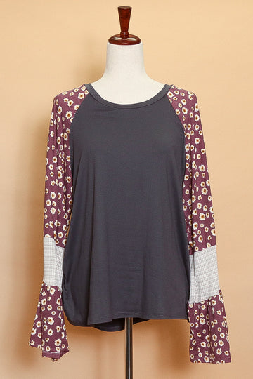 Plum Floral Sleeve Raglan