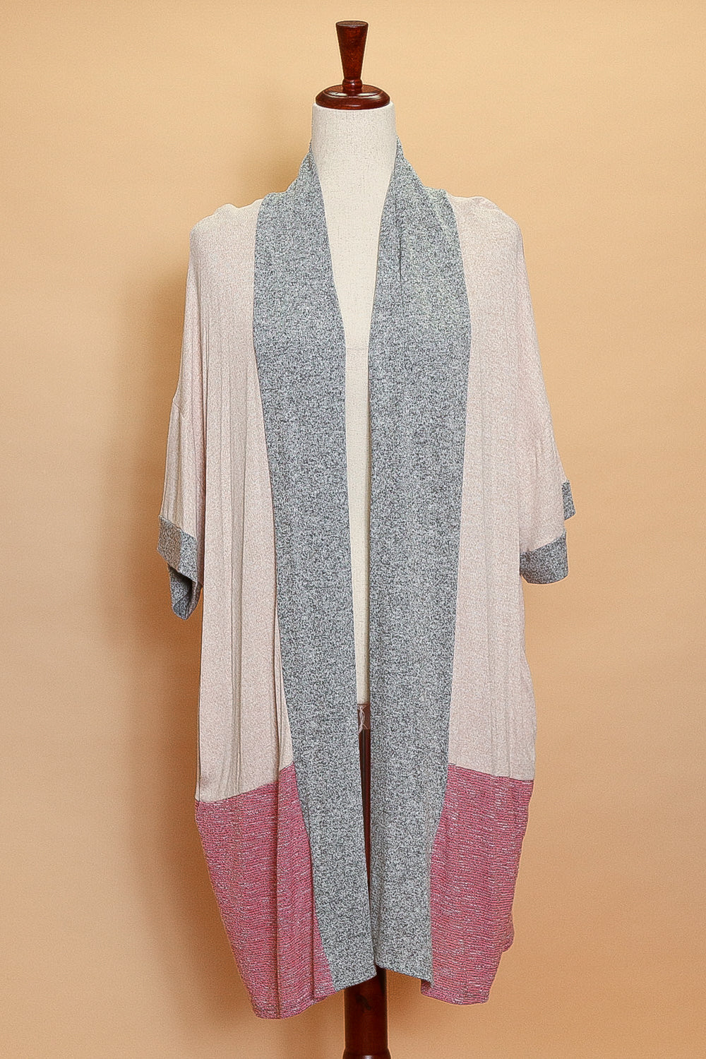 Plus Color Block Open Cardigan with Side Pocket