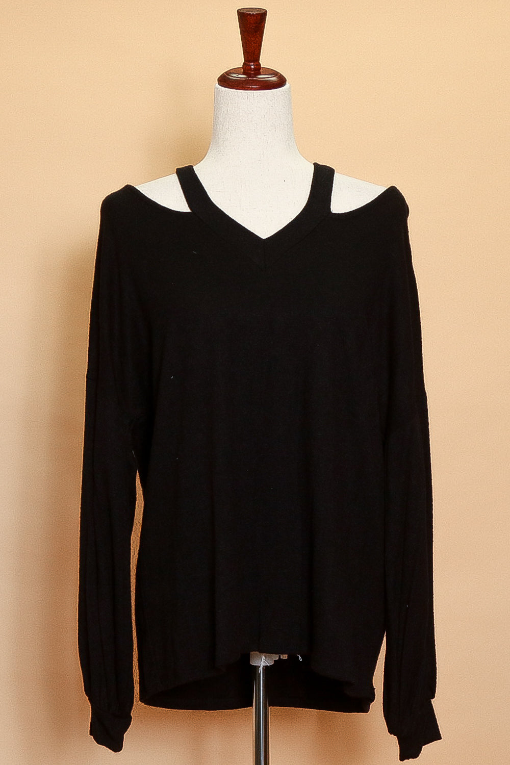 Black V Neck Cut Out Cashmere Feel Loose Fit Top