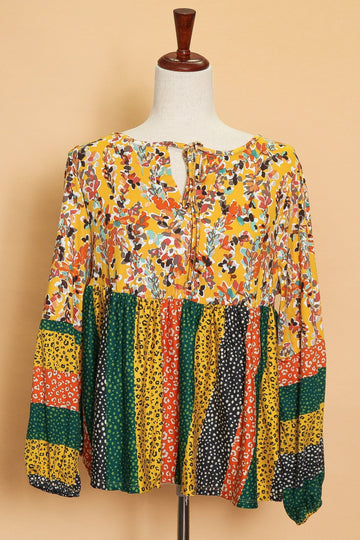 Multiprint Babydoll Peasant Top