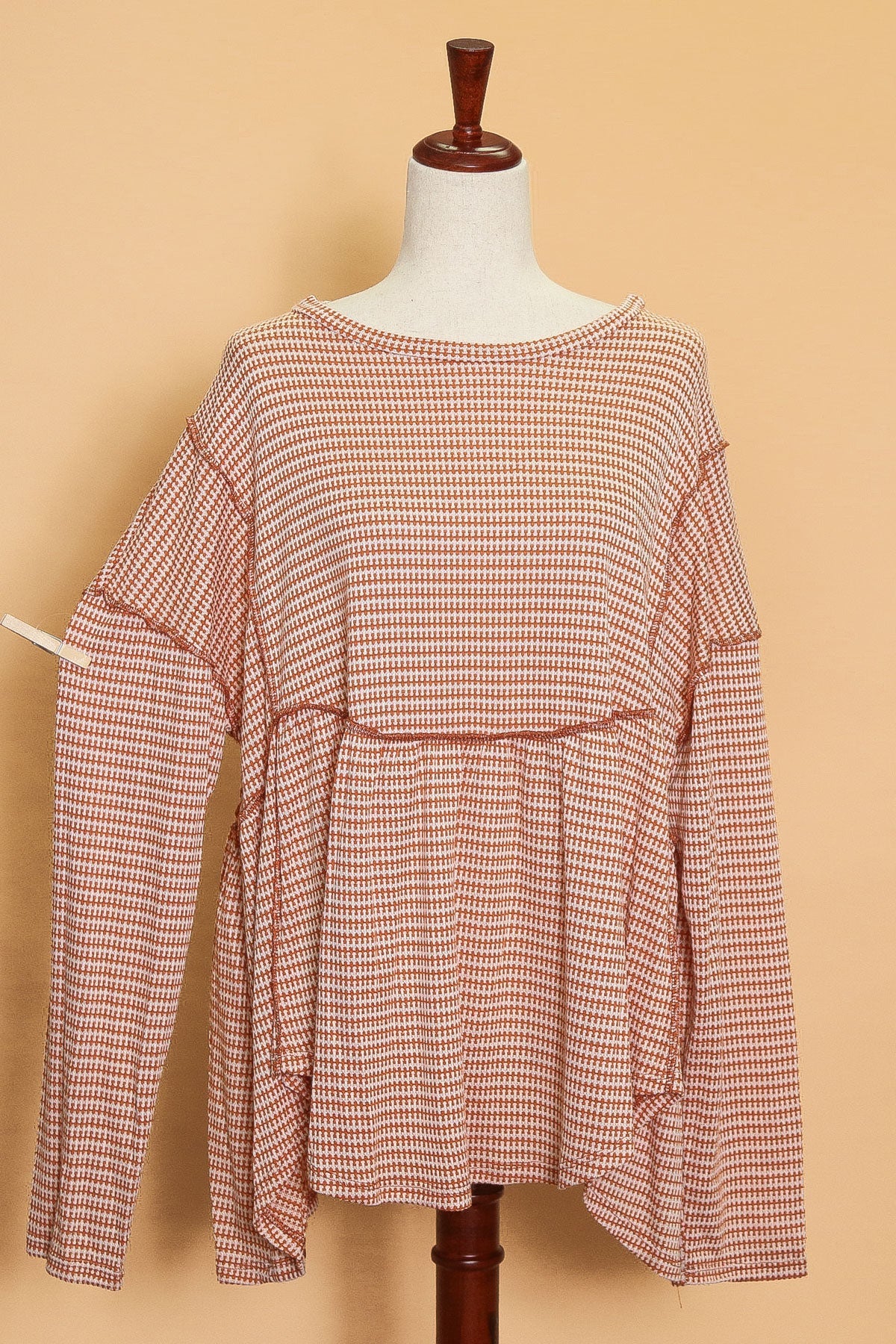 Plus Rust Reverse Seam Cozy Babydoll Top (3pc)