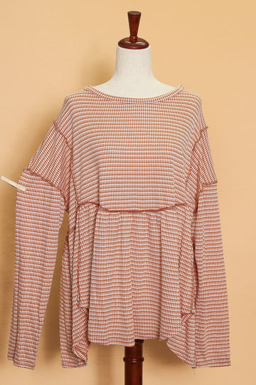 Plus Rust Reverse Seam Cozy Babydoll Top (3pc)