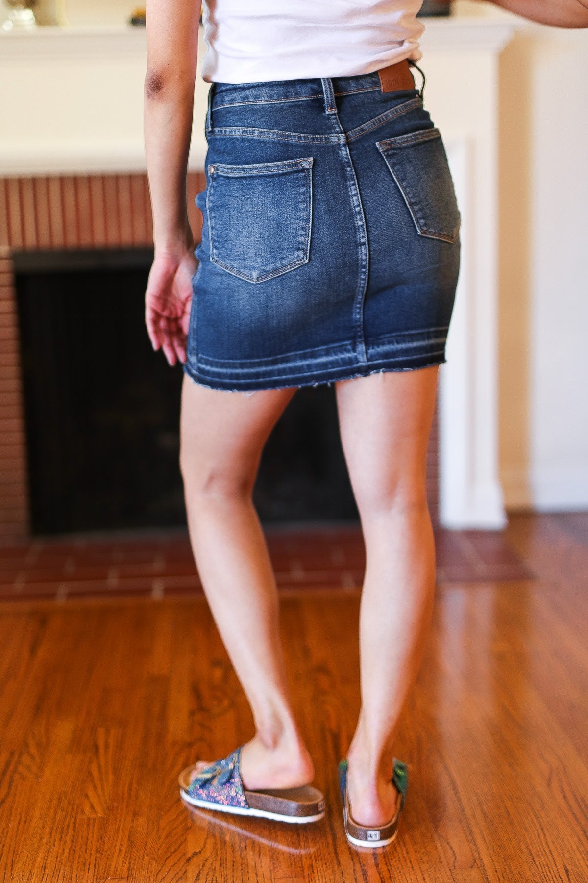 Judy Blue Dark Blue High Waist Release Hem Skirt (Open Pack)