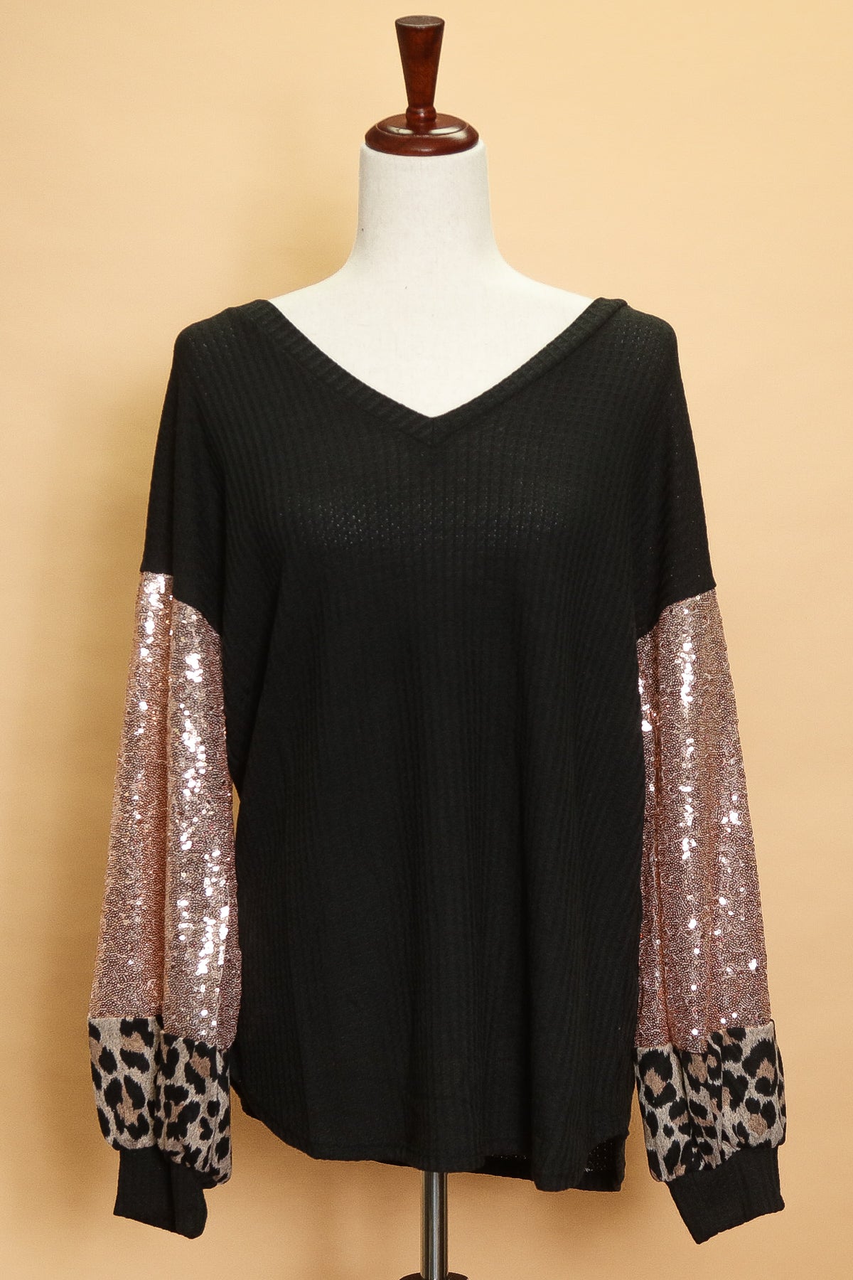 Black Sequin Animal Sleeve Blouse (4pc)