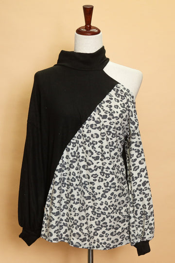 Black Cold Shoulder Animal Blouse