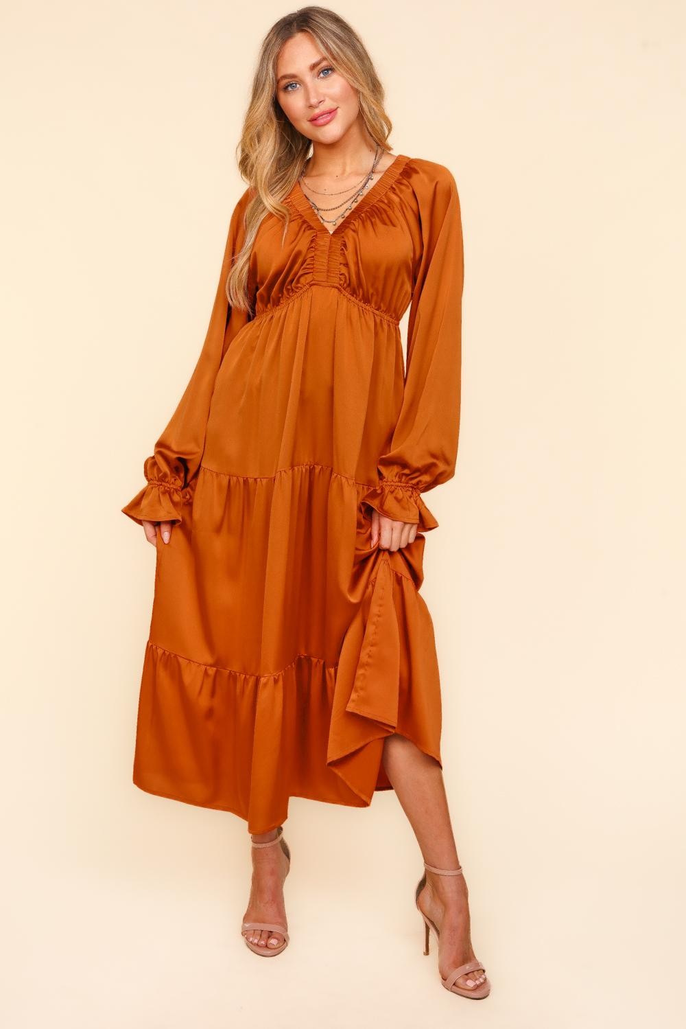 PLUS BABYDOLL MAXI DRESS WITH SIDE POCKET